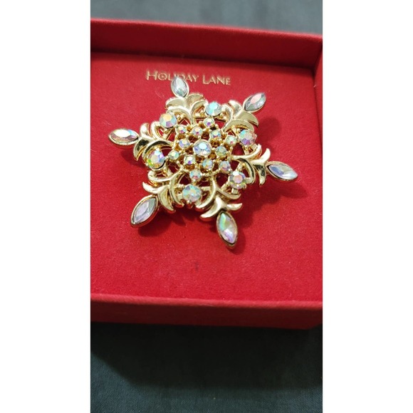 Vtg Macy's Holiday Lane Snowflake Rhinestone Brooch Pin - Picture 2 of 6